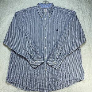 Brooks Brothers Shirt Mens Sz XL Blue White Stripe Regular Fit Embroidered Logo